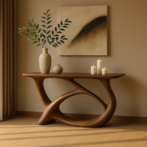 Handcrafted Solid Wood Console Table with Sculptural Flow Design – Modern Organic Art Lynnsnail