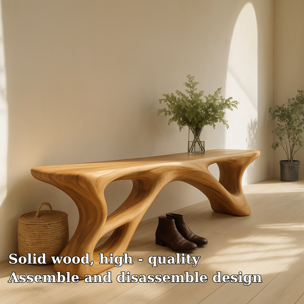 Handcrafted Solid Wood Bench – Sculptural Organic Flow Design with Modern Natural Aesthetic Lynnsnail
