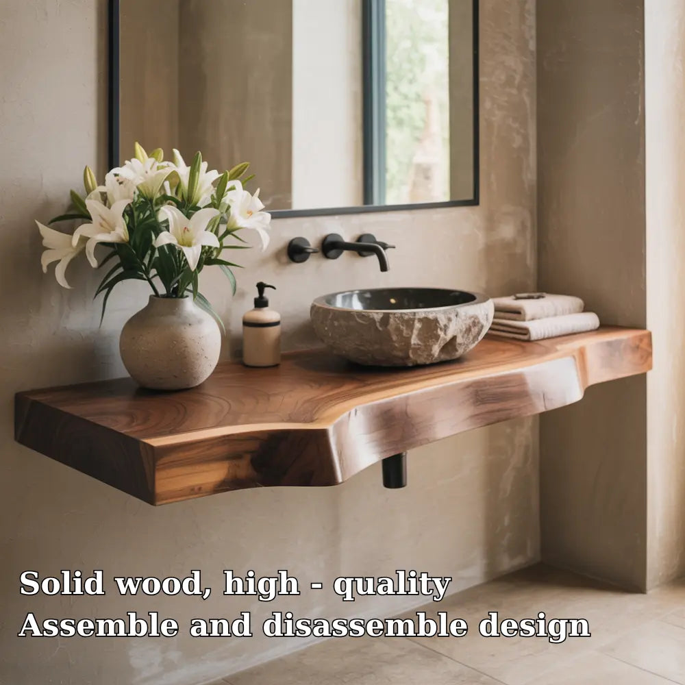 Live Edge Bathroom Vanity Shelf | Solid Wood Floating Sink Counter Lynnsnail