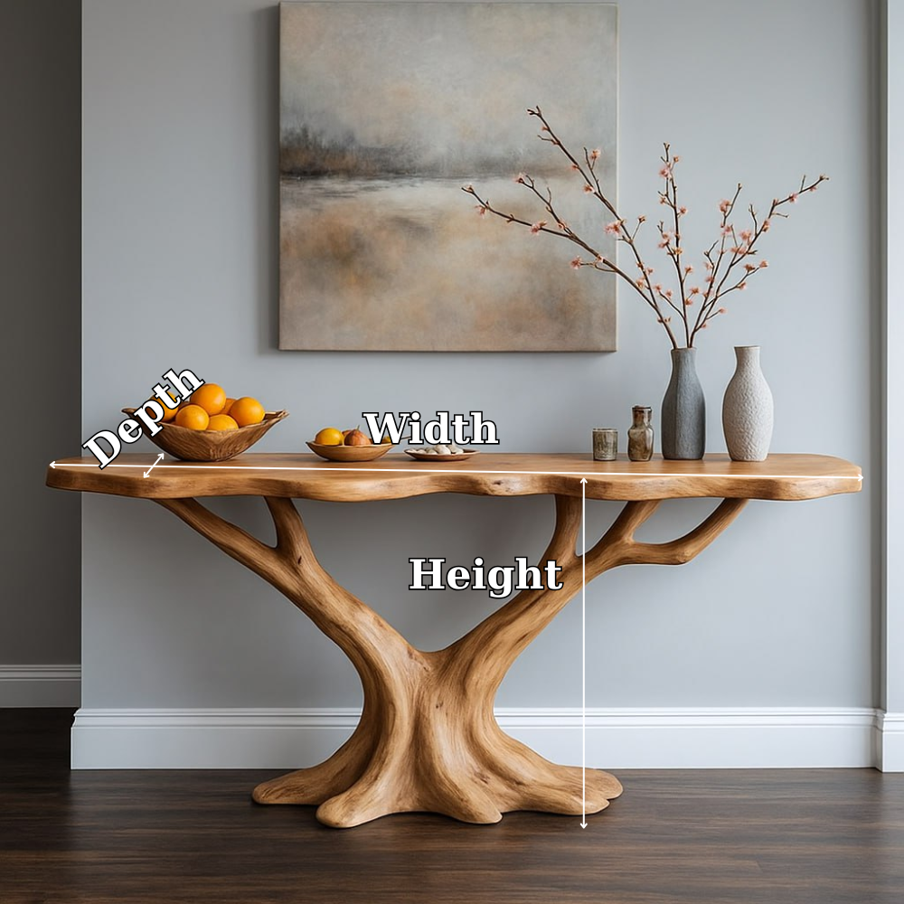 Handcrafted Solid Wood Console Table with Tree Branch Base – Modern Organic Entryway Design Lynnsnail