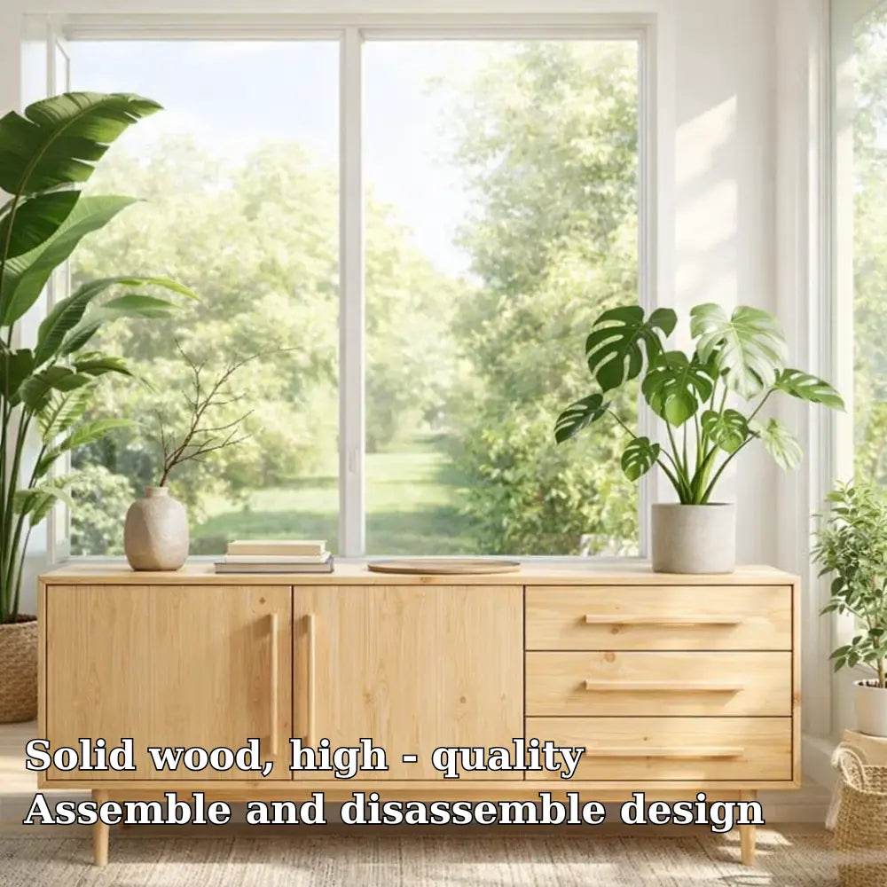 Modern Oak Console Table with Drawers & Cabinet Lynnsnail