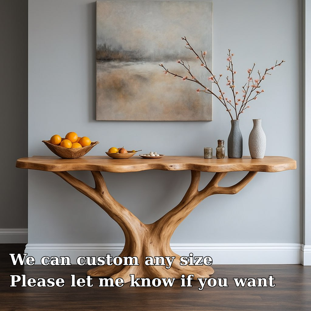 Handcrafted Solid Wood Console Table with Tree Branch Base – Modern Organic Entryway Design Lynnsnail