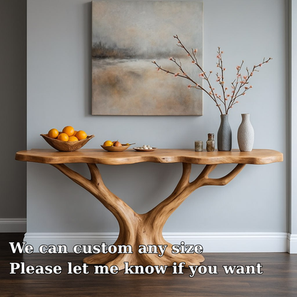 Handcrafted Solid Wood Console Table with Tree Branch Base – Modern Organic Entryway Design Lynnsnail