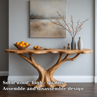 Handcrafted Solid Wood Console Table with Tree Branch Base – Modern Organic Entryway Design Lynnsnail