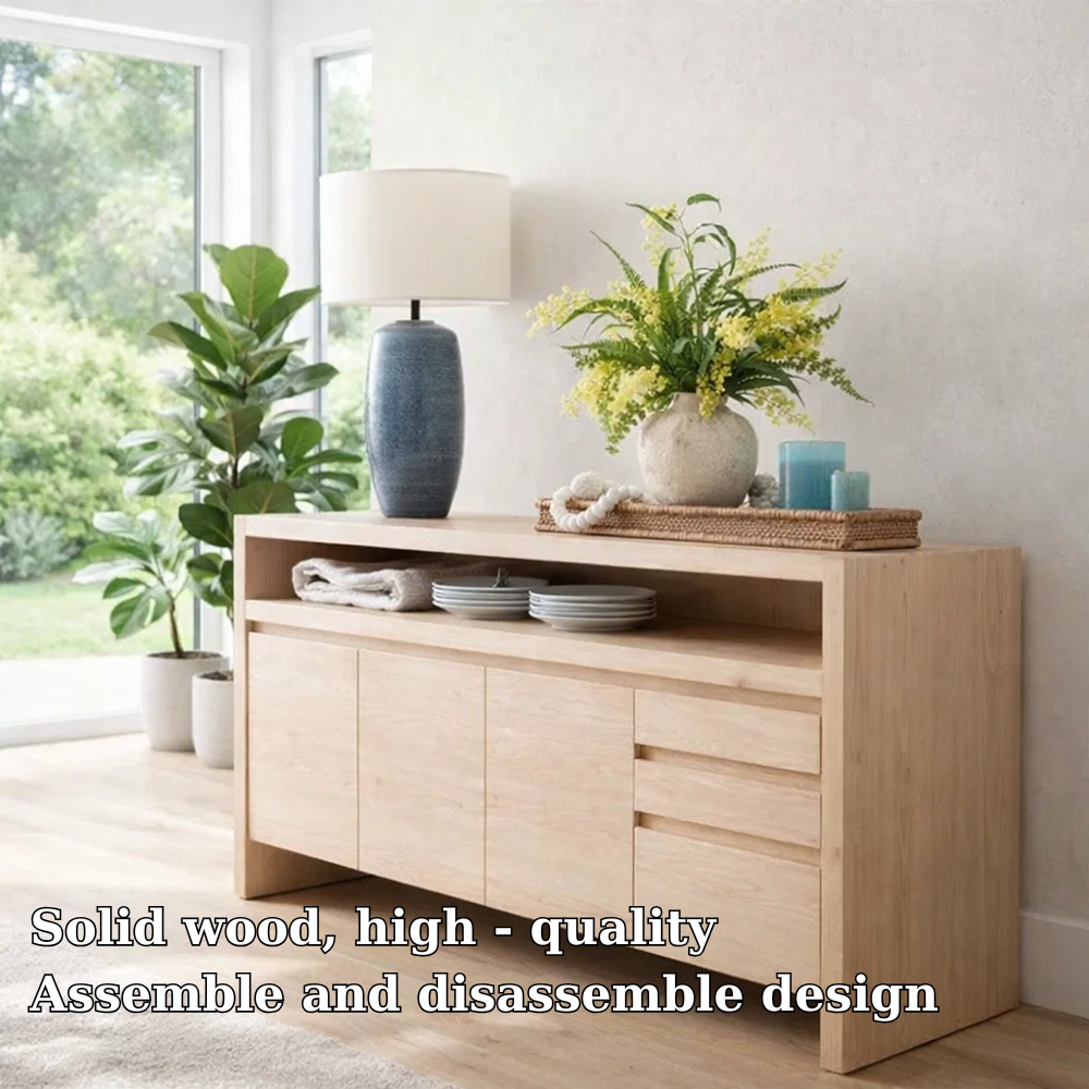Modern Console Table with Open Shelf & Cabinet Storage