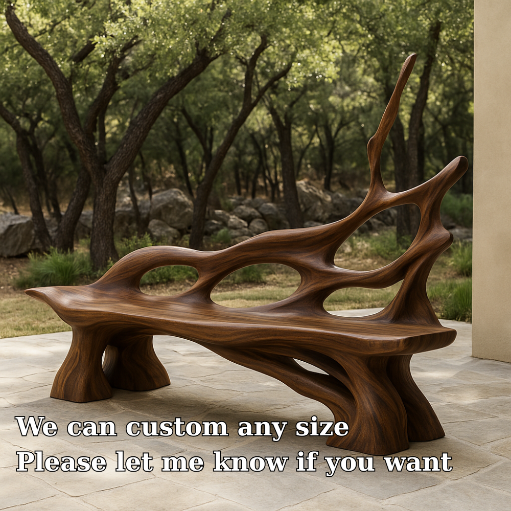 Handcrafted Solid Wood Bench with Backrest – Artistic Organic Form for Indoor & Outdoor Lynnsnail