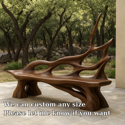 Handcrafted Solid Wood Bench with Backrest – Artistic Organic Form for Indoor & Outdoor Lynnsnail