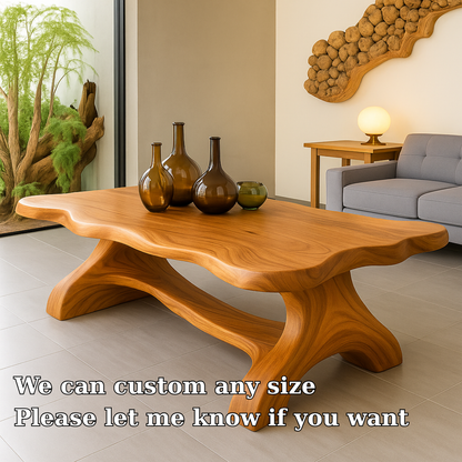 Handcrafted Solid Wood Coffee Table – Sculpted Organic Base with Live-Edge Style Top Lynnsnail
