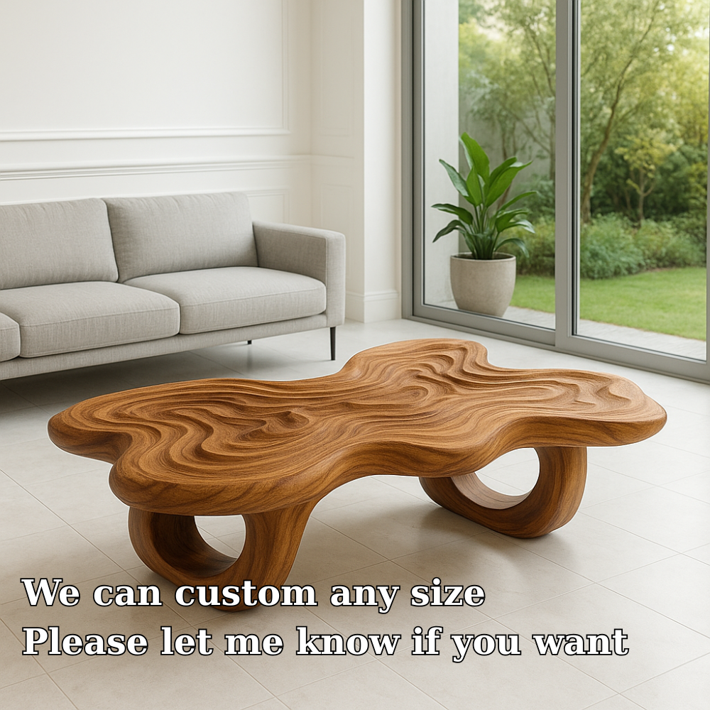 Handcrafted Solid Wood Coffee Table – Sculpted Organic Ripple Design Lynnsnail