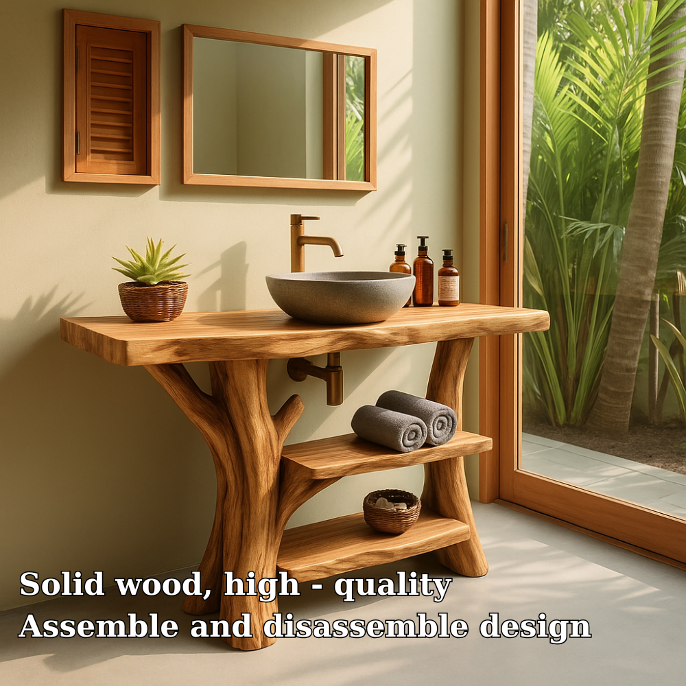 Handcrafted Solid Wood Bathroom Vanity – Organic Double Shelf Design for Natural Interiors Lynnsnail