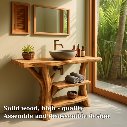 Handcrafted Solid Wood Bathroom Vanity – Organic Double Shelf Design for Natural Interiors Lynnsnail