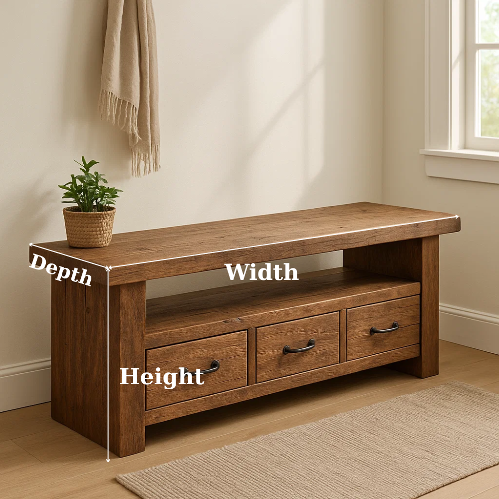 Handcrafted Solid Wood Bench – Rustic Entryway Storage Bench with 3 Drawers Lynnsnail