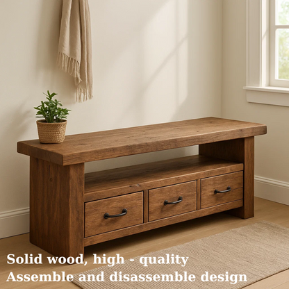 Handcrafted Solid Wood Bench – Rustic Entryway Storage Bench with 3 Drawers Lynnsnail