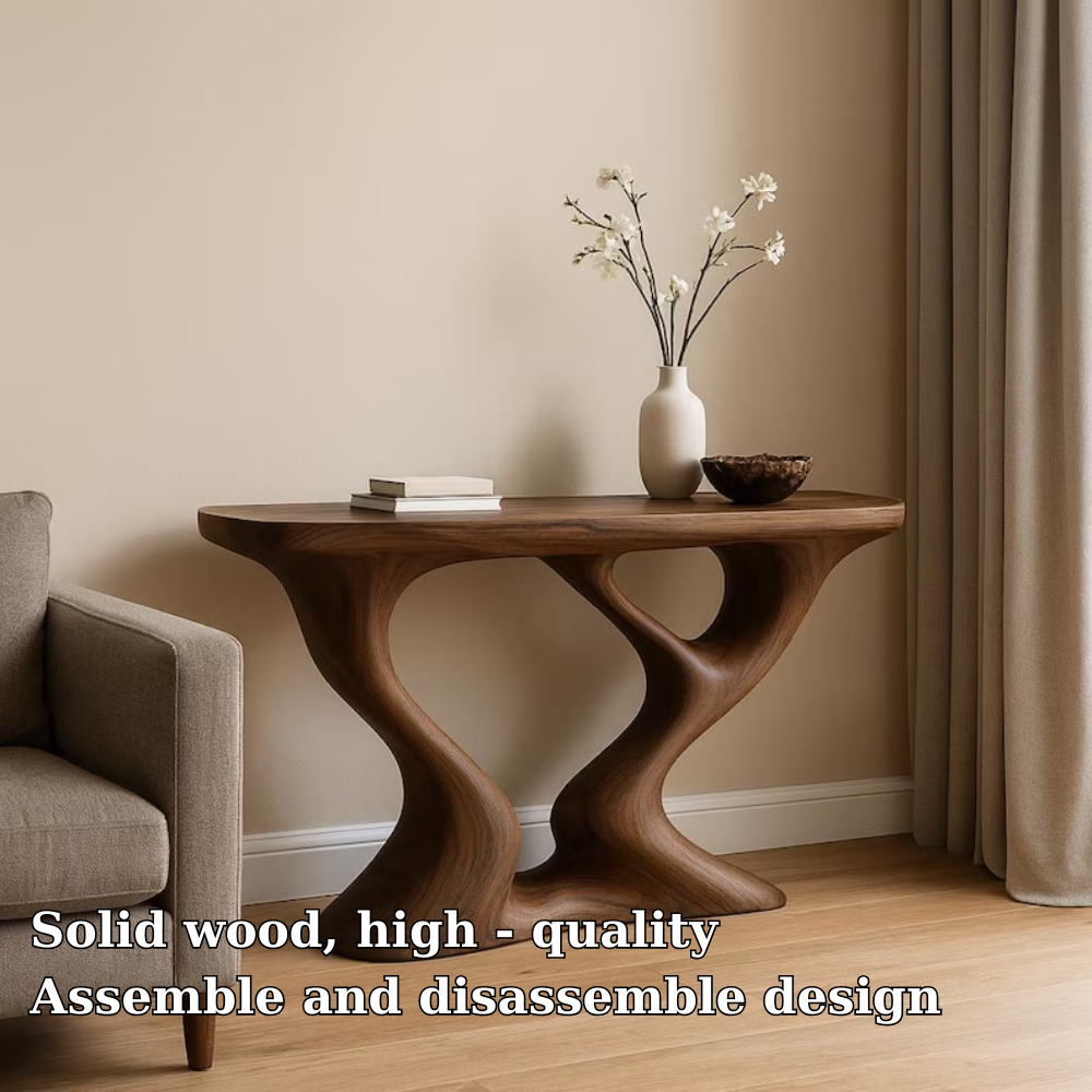 Handcrafted Solid Wood Console Table with Sculptural Double Curve Base – Modern Organic Design Lynnsnail