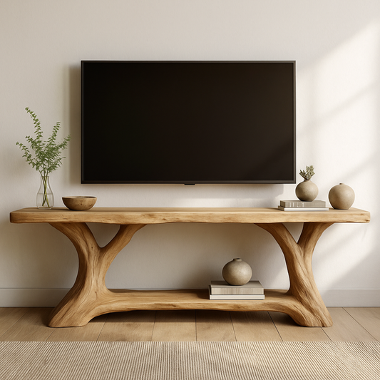 Handcrafted Solid Wood TV Stand – Natural Live Edge Design for Modern Organic Interiors Lynnsnail