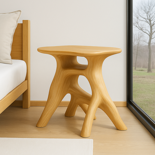 Handcrafted Solid Wood Nightstand – Sculpted Organic Bedside Table with Artistic Form Lynnsnail