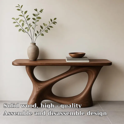 Handcrafted Solid Wood Console Table with Organic Sculptural Base – Modern Minimalist Design Lynnsnail