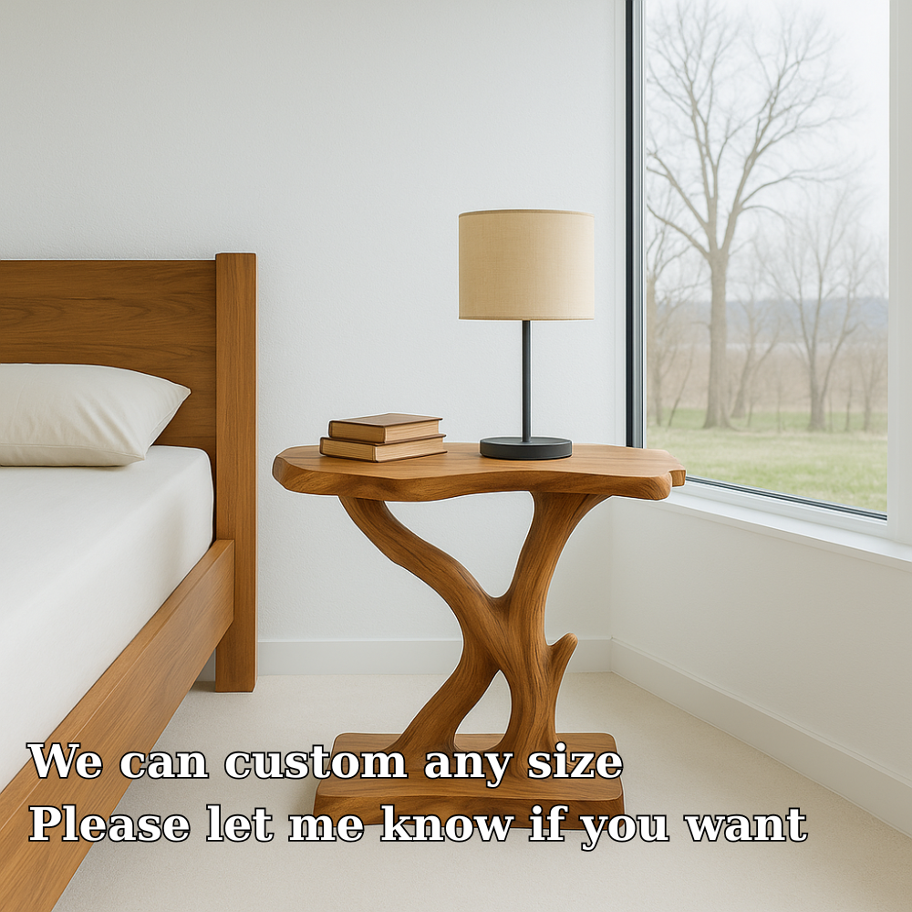 Handcrafted Solid Wood Nightstand – Sculptural Organic Bedside Table Design Lynnsnail