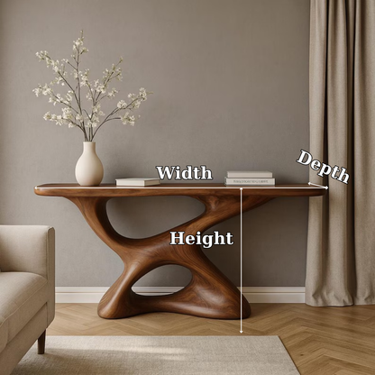 Handcrafted Solid Wood Console Table with Artistic Organic Base – Modern Sculptural Design Lynnsnail