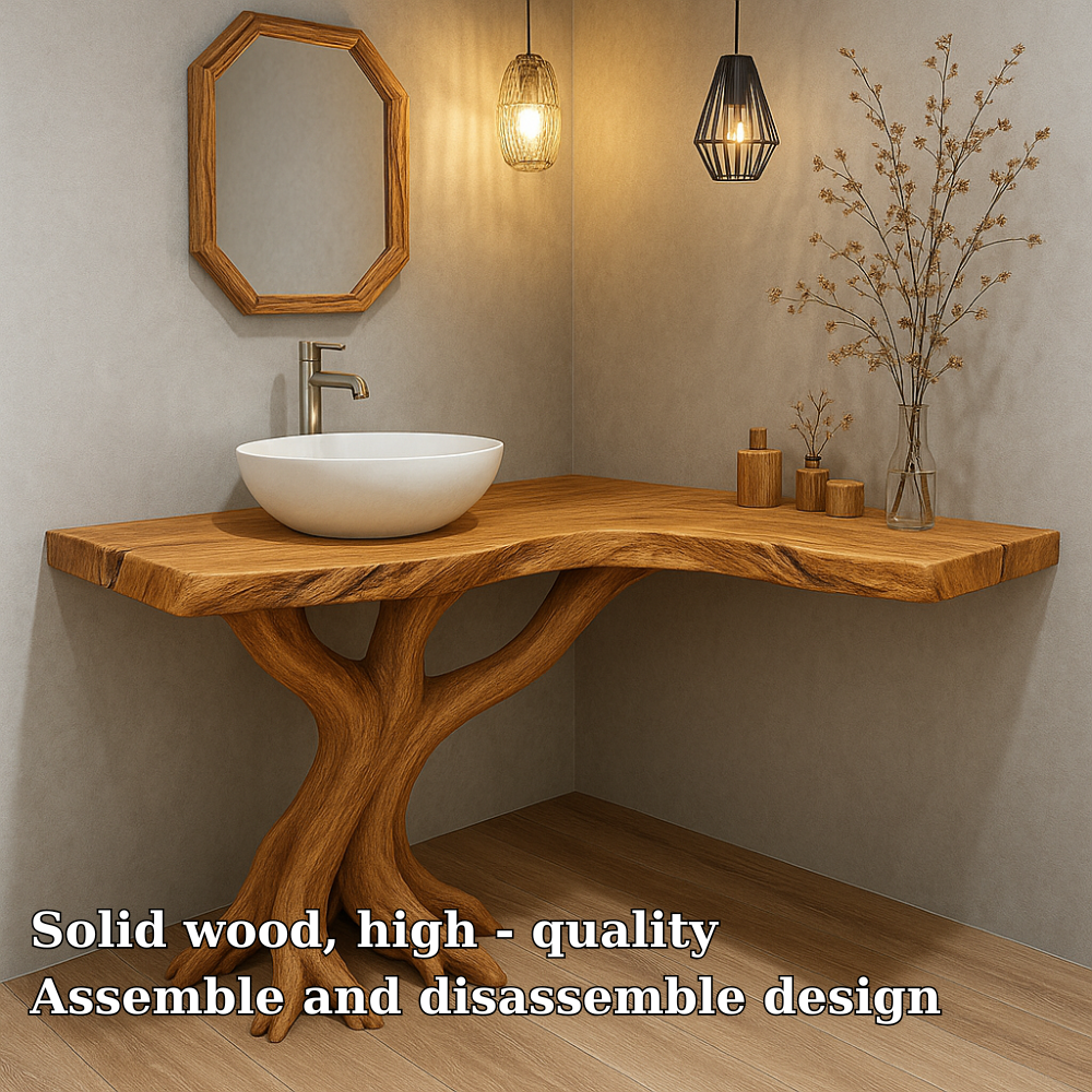 Handcrafted Solid Wood Bathroom Vanity – Sculptural Tree Root Base with Natural Live Edge Lynnsnail