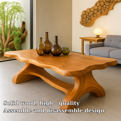 Handcrafted Solid Wood Coffee Table – Sculpted Organic Base with Live-Edge Style Top Lynnsnail