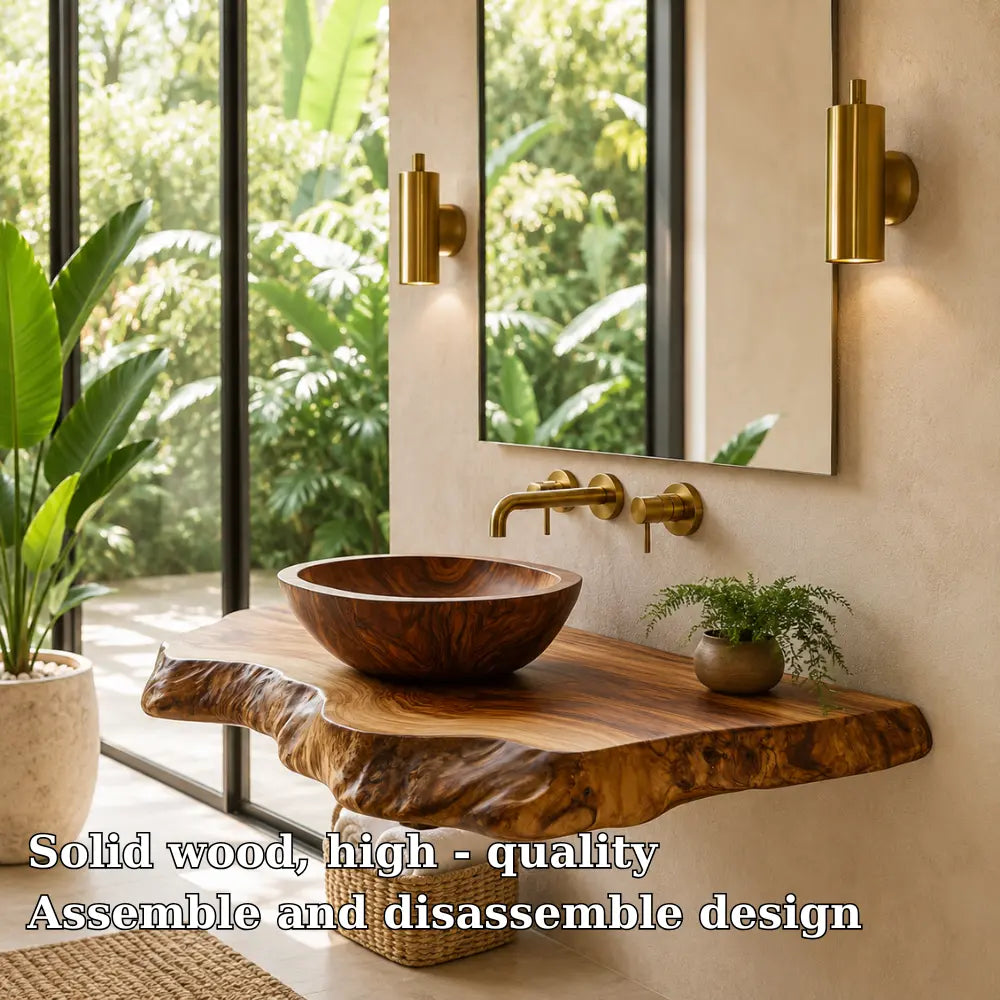 Double Live Edge Floating Vanity Shelf | Solid Wood Honey Bathroom Counter Lynnsnail