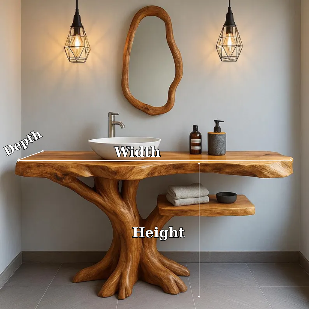 Handcrafted Solid Wood Bathroom Vanity with Tree-Inspired Base – Organic Natural Sink Stand Lynnsnail
