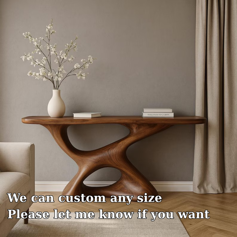 Handcrafted Solid Wood Console Table with Artistic Organic Base – Modern Sculptural Design Lynnsnail