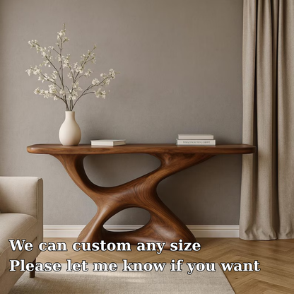 Handcrafted Solid Wood Console Table with Artistic Organic Base – Modern Sculptural Design Lynnsnail