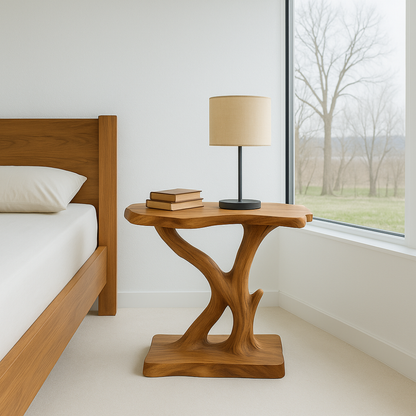 Handcrafted Solid Wood Nightstand – Sculptural Organic Bedside Table Design Lynnsnail