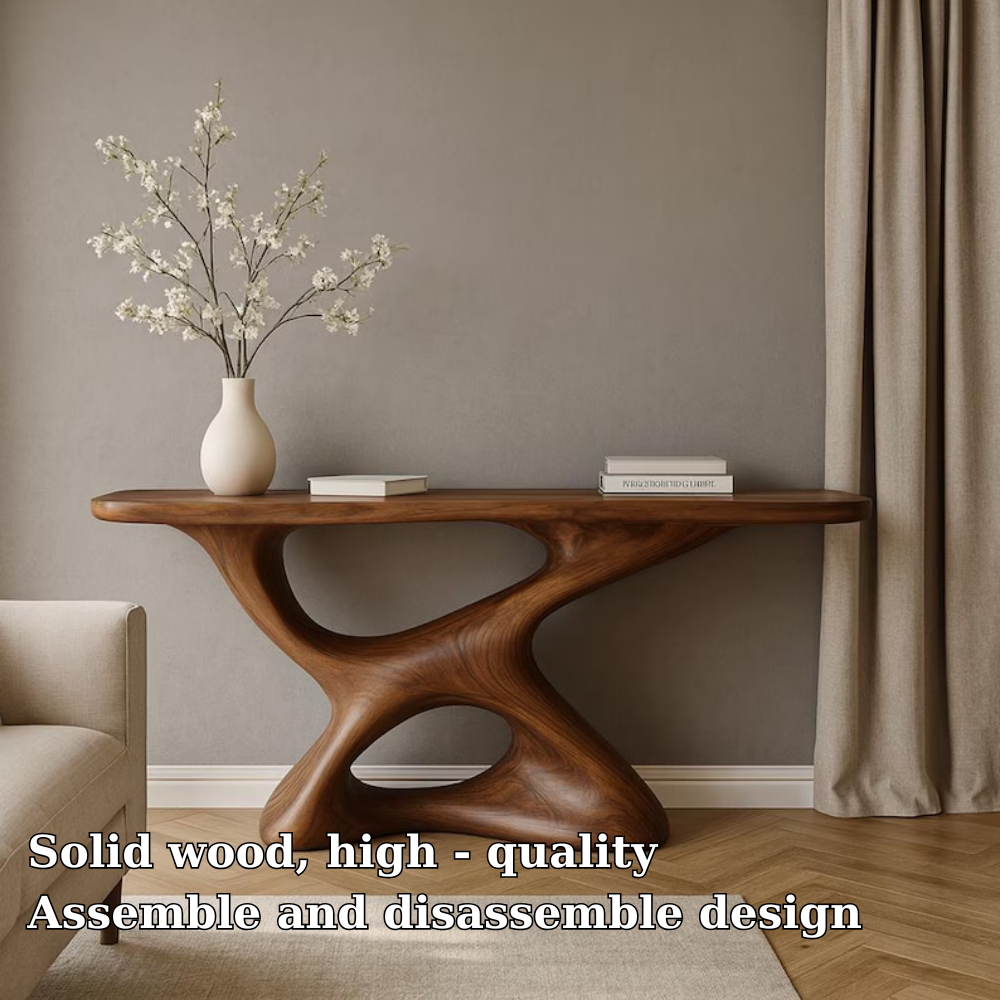 Handcrafted Solid Wood Console Table with Artistic Organic Base – Modern Sculptural Design Lynnsnail