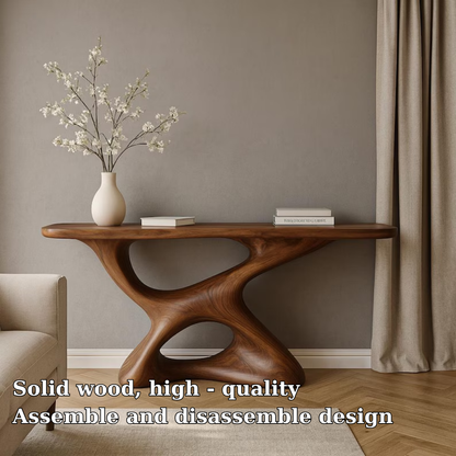 Handcrafted Solid Wood Console Table with Artistic Organic Base – Modern Sculptural Design Lynnsnail