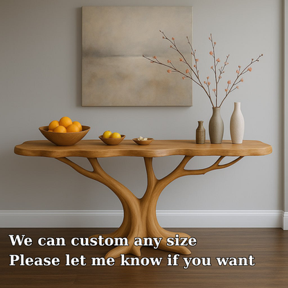 Handcrafted Solid Wood Console Table with Organic Tree-Inspired Base – Modern Natural Design Lynnsnail