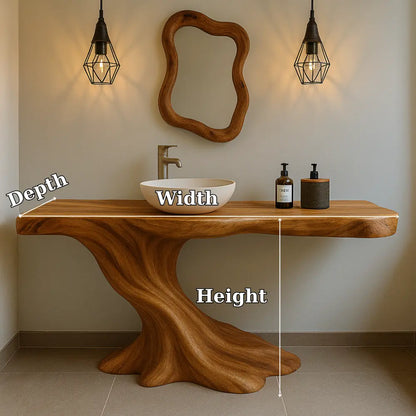 Handcrafted Solid Wood Bathroom Vanity with Organic Flow Design – Modern Natural Aesthetic Lynnsnail