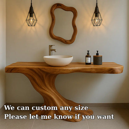 Handcrafted Solid Wood Bathroom Vanity with Organic Flow Design – Modern Natural Aesthetic Lynnsnail