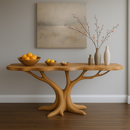 Handcrafted Solid Wood Console Table with Organic Tree-Inspired Base – Modern Natural Design Lynnsnail