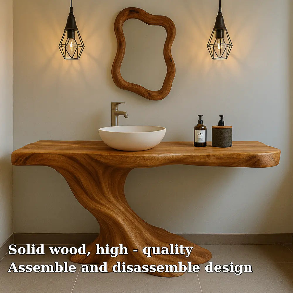 Handcrafted Solid Wood Bathroom Vanity with Organic Flow Design – Modern Natural Aesthetic Lynnsnail