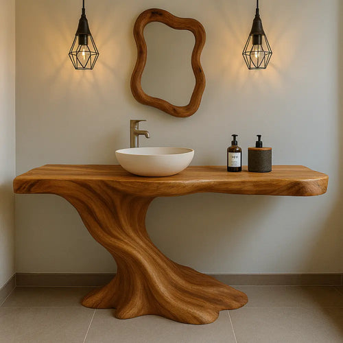 Handcrafted Solid Wood Bathroom Vanity with Organic Flow Design – Modern Natural Aesthetic Lynnsnail