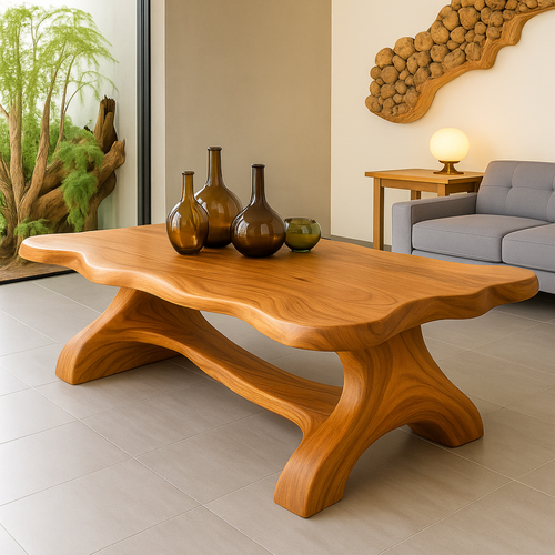 Handcrafted Solid Wood Coffee Table – Sculpted Organic Base with Live-Edge Style Top Lynnsnail