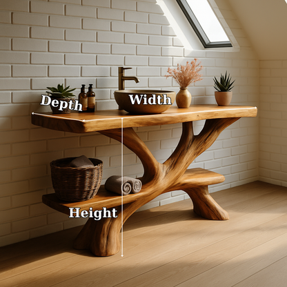 Handcrafted Solid Wood Bathroom Vanity – Rustic Organic Double Shelf Design for Modern Homes Lynnsnail
