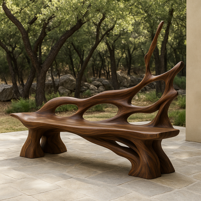 Handcrafted Solid Wood Bench with Backrest – Artistic Organic Form for Indoor & Outdoor Lynnsnail