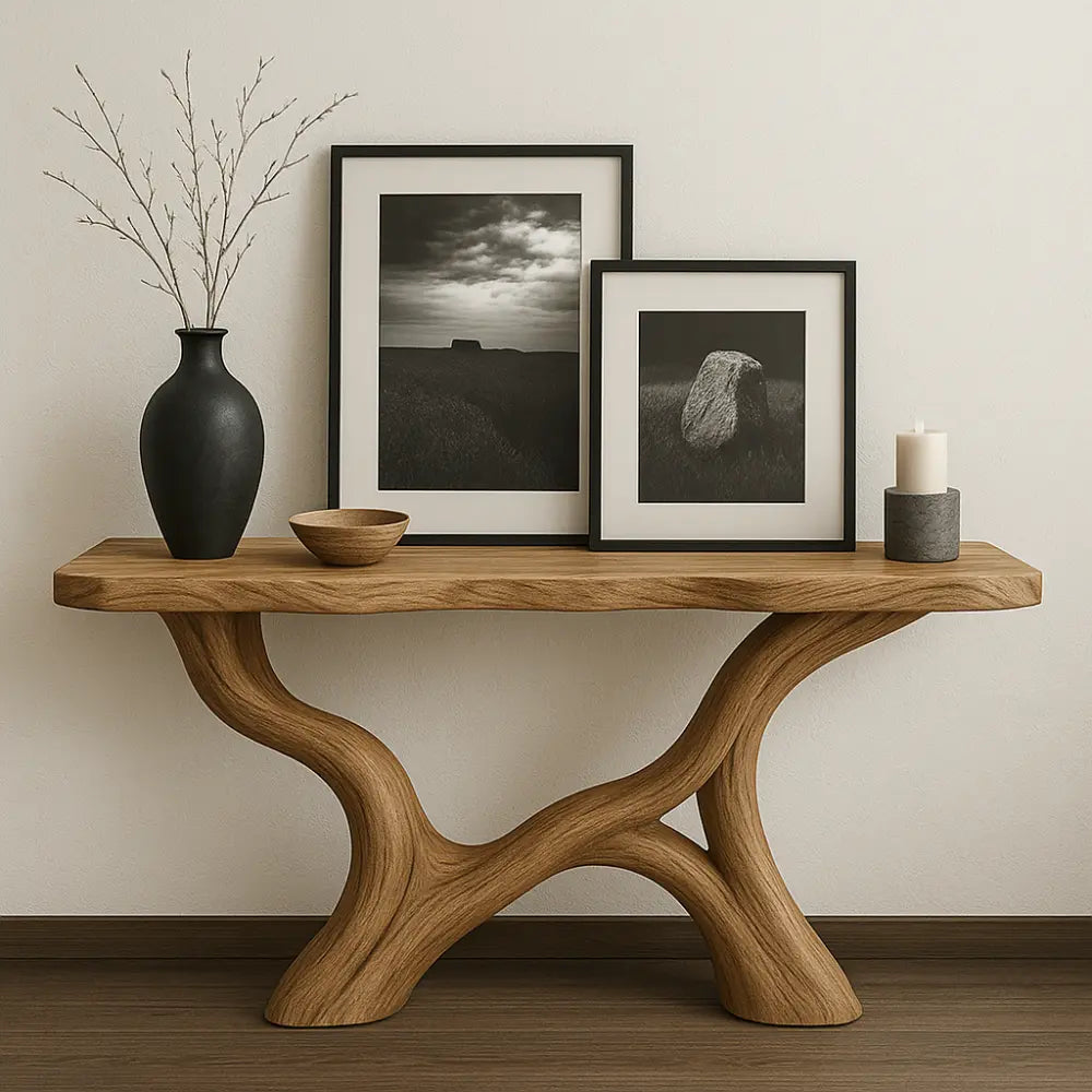 Handcrafted Solid Wood Console Table with Sculptural Organic Base – Modern Natural Furniture Lynnsnail