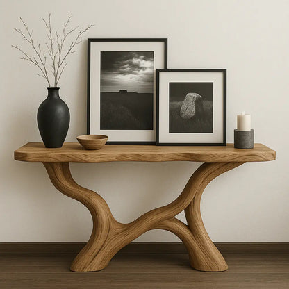 Handcrafted Solid Wood Console Table with Sculptural Organic Base – Modern Natural Furniture Lynnsnail