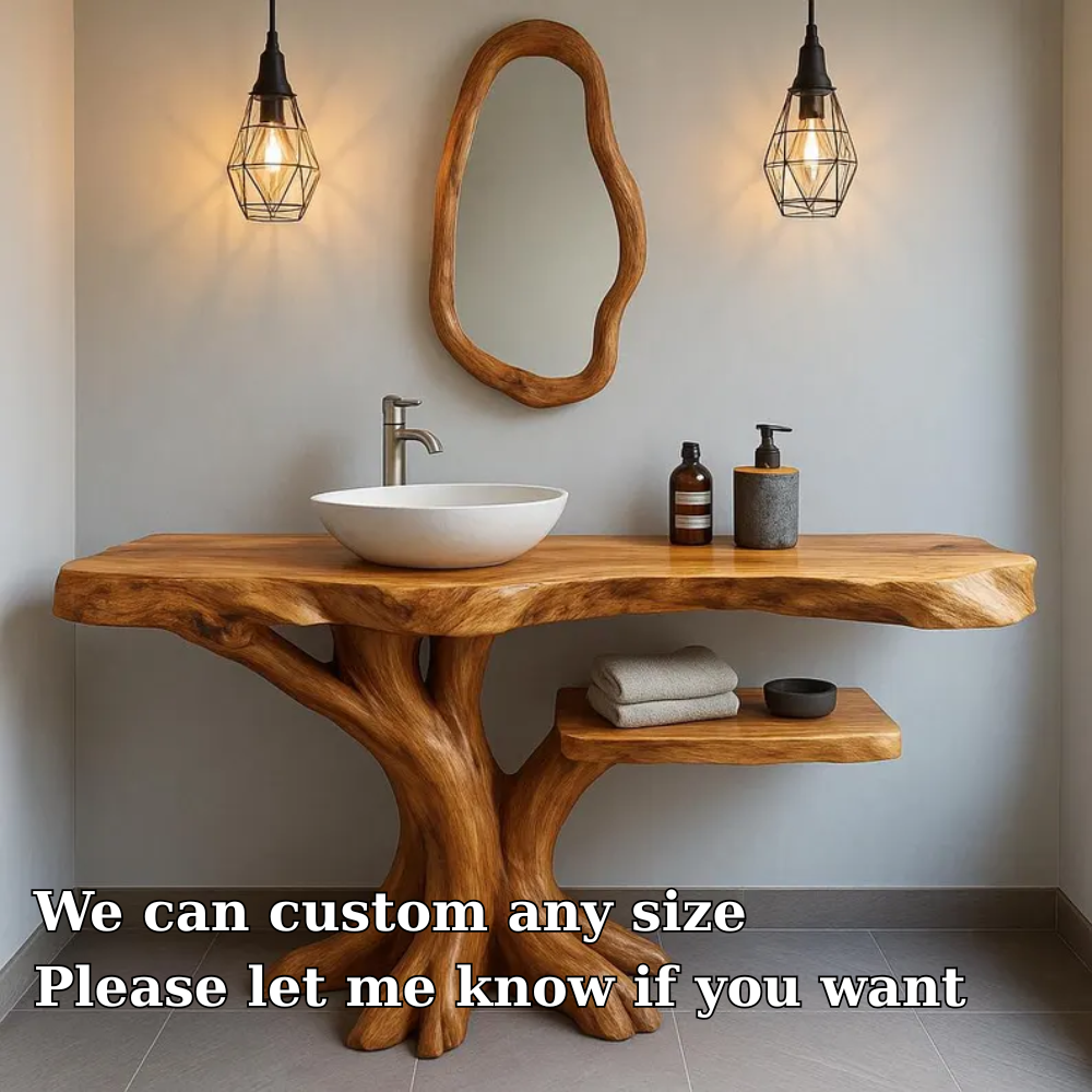 Handcrafted Solid Wood Bathroom Vanity with Tree-Inspired Base – Organic Natural Sink Stand Lynnsnail