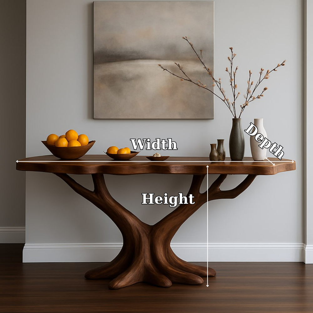 Handcrafted Solid Wood Console Table with Tree-Inspired Base – Modern Organic Art Furniture Lynnsnail