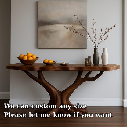 Handcrafted Solid Wood Console Table with Tree-Inspired Base – Modern Organic Art Furniture Lynnsnail