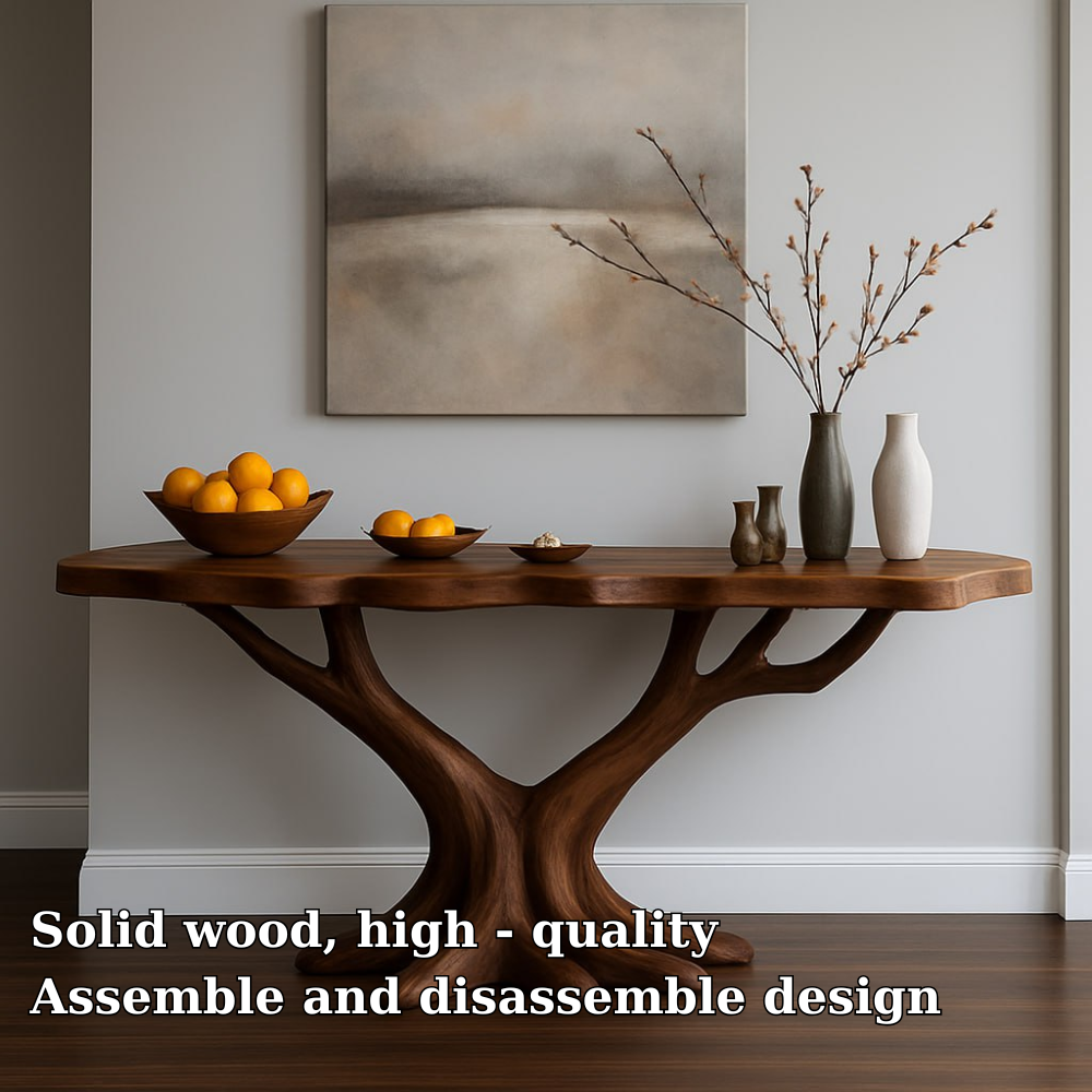 Handcrafted Solid Wood Console Table with Tree-Inspired Base – Modern Organic Art Furniture Lynnsnail