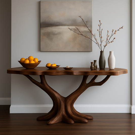 Handcrafted Solid Wood Console Table with Tree-Inspired Base – Modern Organic Art Furniture Lynnsnail