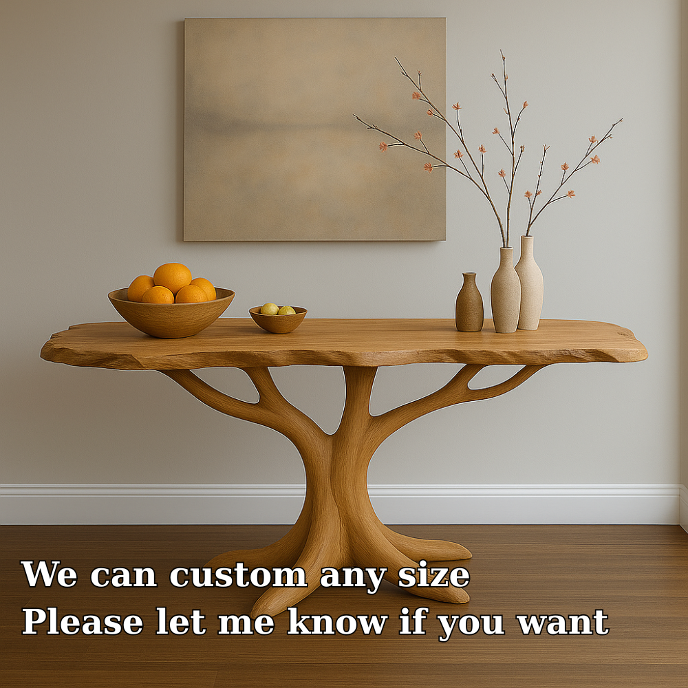 Handcrafted Solid Wood Console Table with Organic Tree Shape – Modern Natural Art Furniture Lynnsnail