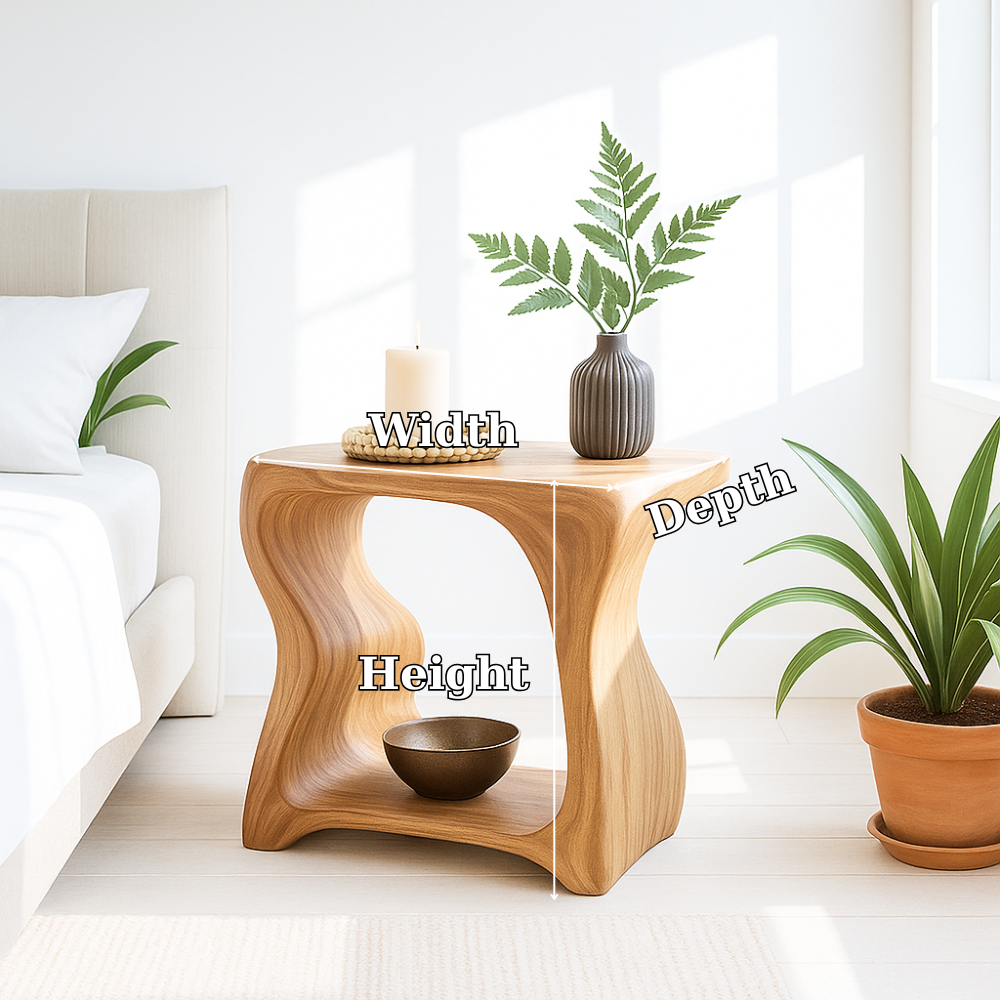 Handcrafted Solid Wood Nightstand – Sculpted Organic Bedside Table with Open Shelf Lynnsnail
